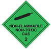 Non Flammable Toxic Gas 2 DG Labels Green 100x100mm ROLL 500