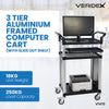 Verdex 3 Tier Aluminium Framed Computer Cart with Slide Out Shelf V1470
