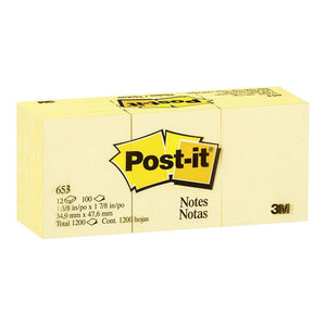 3M 653 Yellow Post It Note 35 x 48mm Pack of 12 Pads