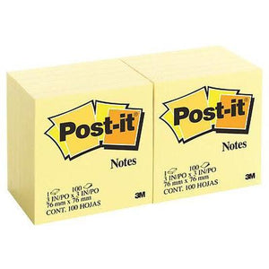 3M 654 Yellow Post-It Note 76 x 76mm 100 Sheets Per Pad Pack 12
