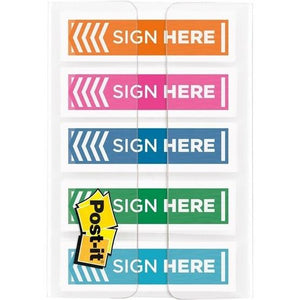3M 684-SH-OPBLA Sign Here Assorted Colours Bright 12x45mm 20 flags of Each Colour Pack 5