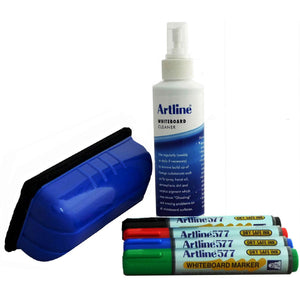 Artline 577 Magnetic Whiteboard Eraser Buttons And Cleaning Fluid