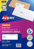 Avery 936045 J8162 16Up White Inkjet Quick Peel Address Labels with Sure Feed 99.1 x 34mm Pack 50