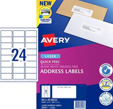 Avery 938201 L7159GU 24Up White Laser Inkjet General Use Labels 64 x 33.8mm Pack 100