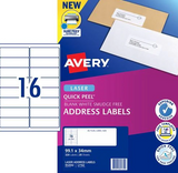 Avery 938202 L7162GU 16Up White Laser Inkjet General Use Labels 99.1 x 34mm Pack 100