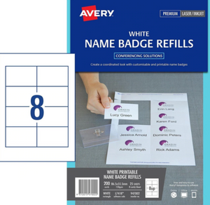 Avery 947002 L7418 8UP Card Name Badges Refills White Laser, Inkjet 150gsm 86.5 x 55.5mm 200 Cards Pack 25