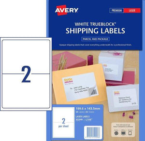Avery 959008 L7168 2Up White Laser Shipping Labels With Trueblock 199.6 x 143.5mm Pack 100