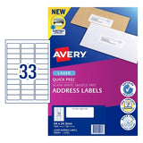 Avery 959060 L7157 33Up White Laser Quick Peel Address Labels with Sure Feed 64 x 24.3mm Pack 100