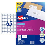 Avery 959071 L7651 65Up White Laser Quick Peel Address Labels with Sure Feed 38.1 x 21.2mm Pack 100