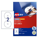 Avery 960101 L7676 2Up CD White Laser, Inkjet Labels 117mm Diameter Pack 25