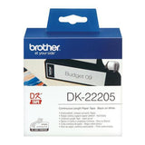 Brother DK 22205 Paper Tape 62mm x 30.48m Black on White Label Roll