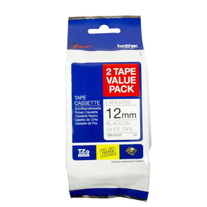 Brother TZe 231 Laminated Tape 12mm x 8m Black On White Value Pack 2