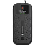 Cyber Power 8-Port Surge Protector with 2 x USB 2m Black
