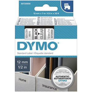 Dymo 45010 D1 Label Tape 12mm Black On Clear