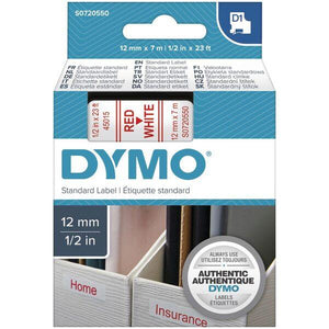 Dymo 45015 D1 Label Tape 12mm Red On White