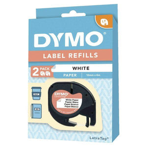 Dymo 92630 Letratag Label Tape 12mm Paper Twin Pack