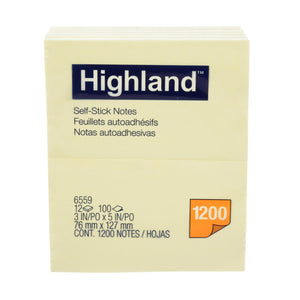 3M 6559 Y Highland Stick-It Notes 73 x 123mm Yellow 100 Sheets Per Pad Pack 12