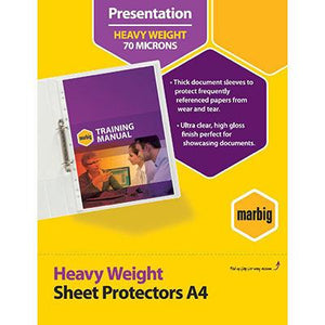 Marbig 25100 Deluxe 70um A4 Sheet Protector Super Heavy Weight Box 100