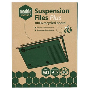 Marbig 81007C Enviro Suspension Files with Nylon Runners Tabs Inserts Box 50