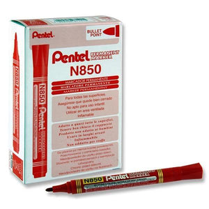Pentel N850 Permanent Marker Red Box 12