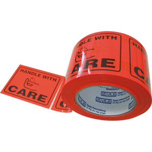 Stylus 4029 HANDLE WITH CARE Fluro Orange Warning Printed Label Tape 75 x 100mm Roll 500