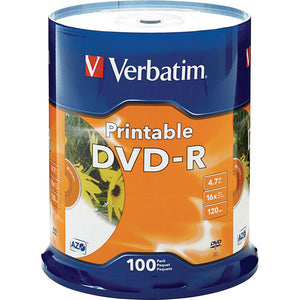 Verbatim 95153 DVD-R Injet Printable White 16X Spindle 100
